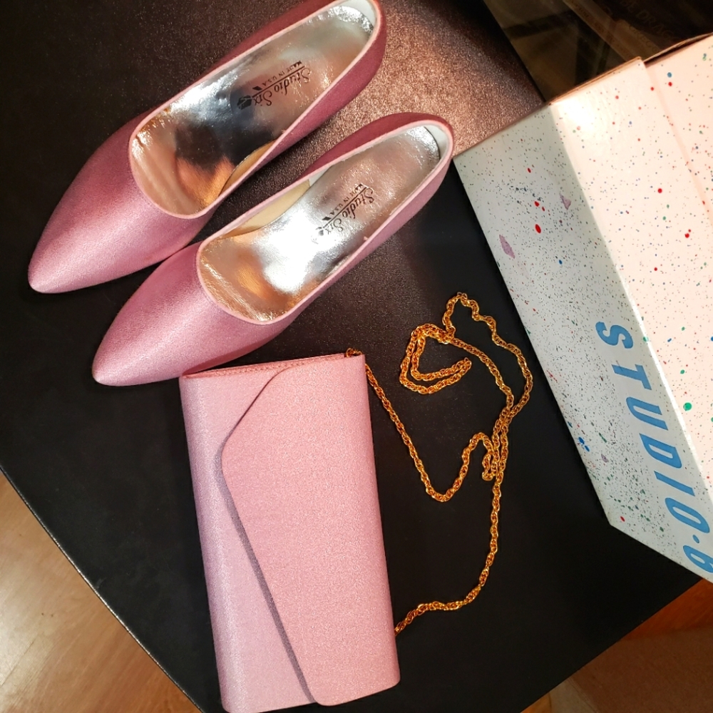 90s Retro Studio Dyeable Mauve Purple Pink 7.5 Pointy Heeled Flats Clutch